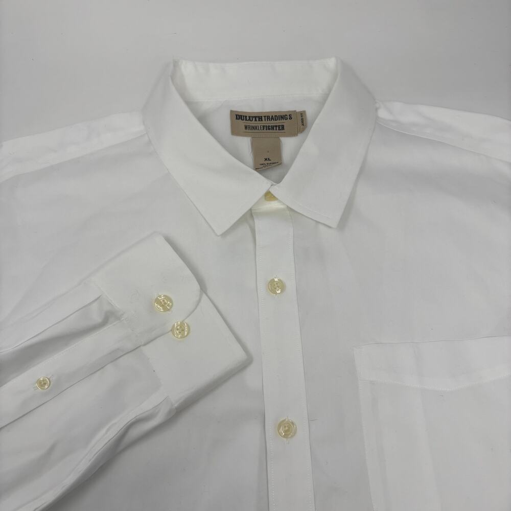 Duluth Mens XL Solid White Relaxed Fit Long Sleeve Button Up Cotton Shirt